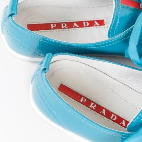 Prada Blue Patent Leather Ribbon Lace-Up Sneakers - Picture 10 of 10